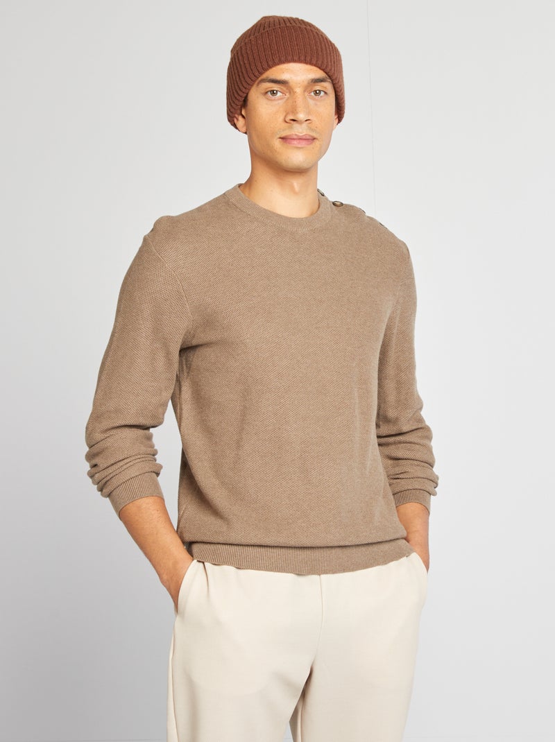 Pull en maille fine jauge type nid d'abeilles BEIGE - Kiabi