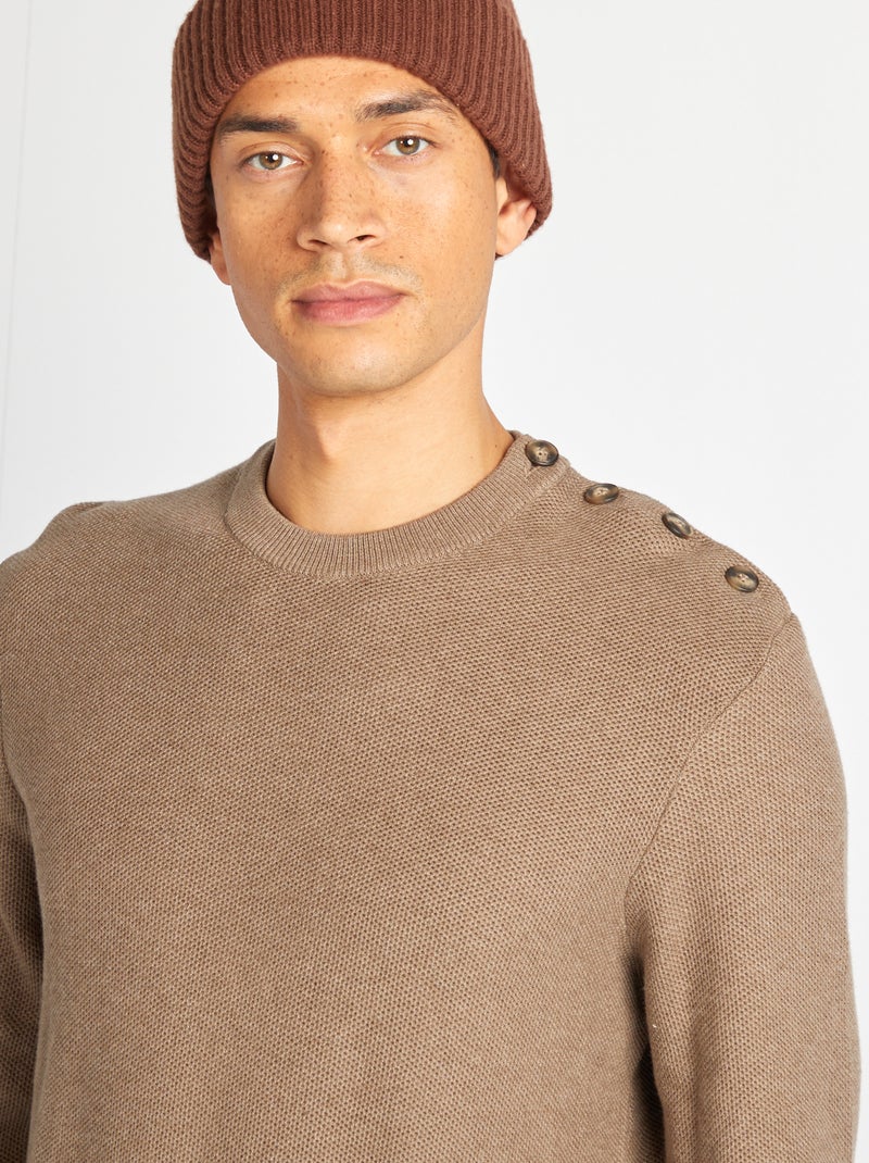 Pull en maille fine jauge type nid d'abeilles BEIGE - Kiabi