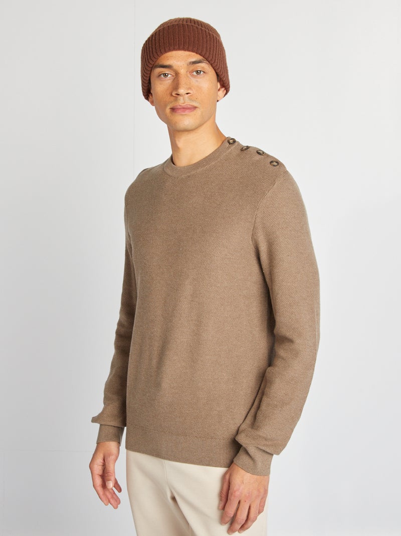 Pull en maille fine jauge type nid d'abeilles BEIGE - Kiabi
