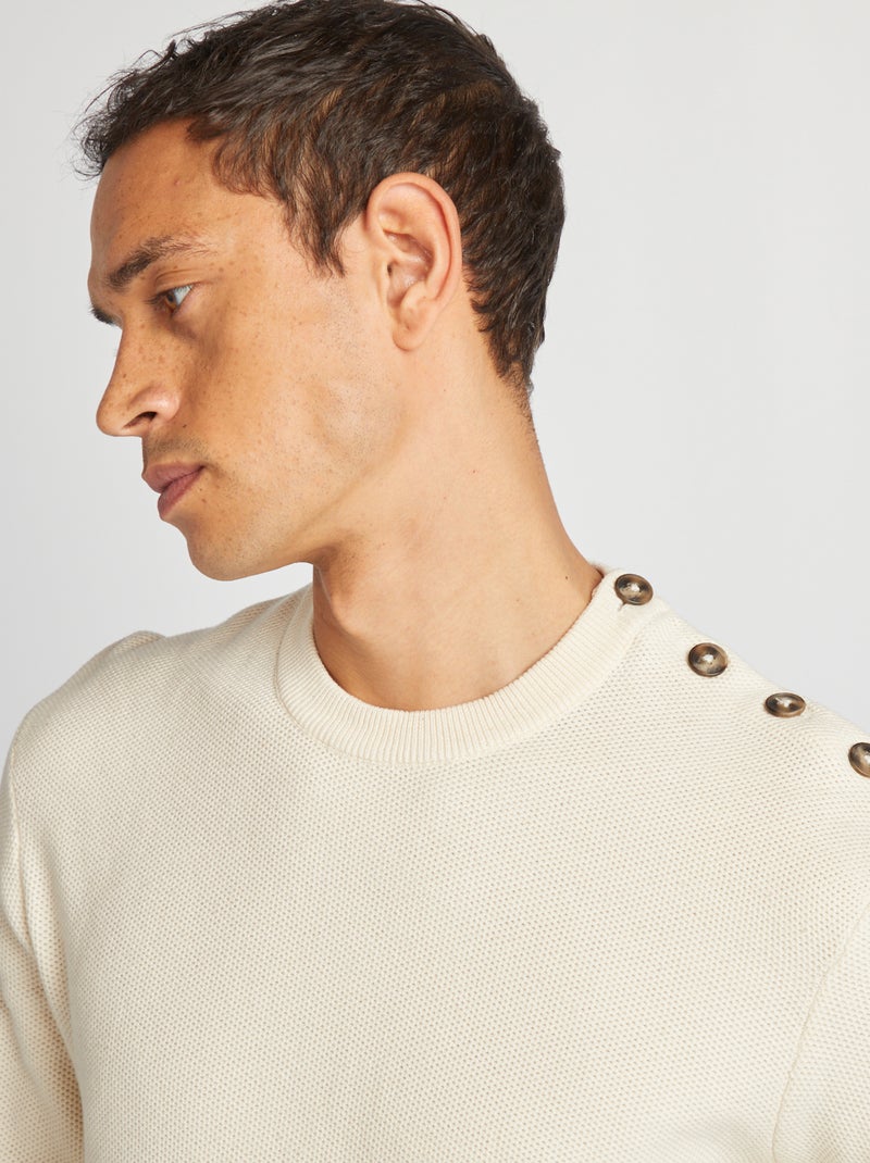 Pull en maille fine jauge type nid d'abeilles Ecru - Kiabi