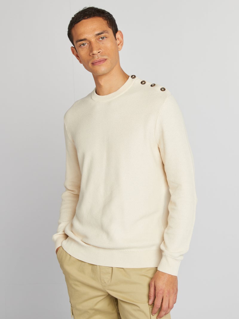 Pull en maille fine jauge type nid d'abeilles Ecru - Kiabi