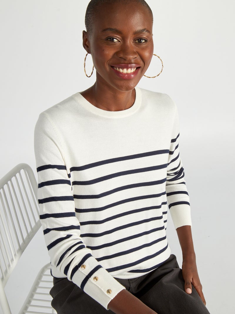 Pull en maille fine Noir/blanc - Kiabi
