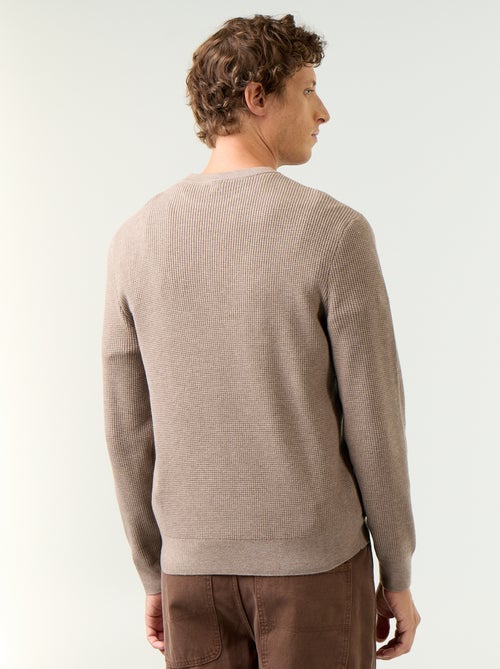 Pull en maille gaufrée à col rond - Kiabi