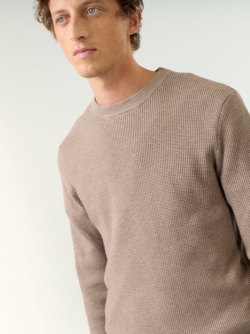Pull en maille gaufrée à col rond - Kiabi