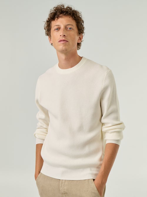 Pull en maille gaufrée à col rond - Kiabi