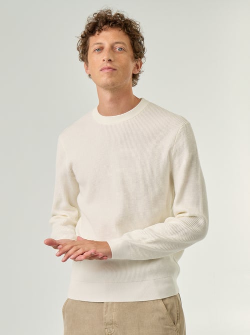 Pull en maille gaufrée à col rond - Kiabi