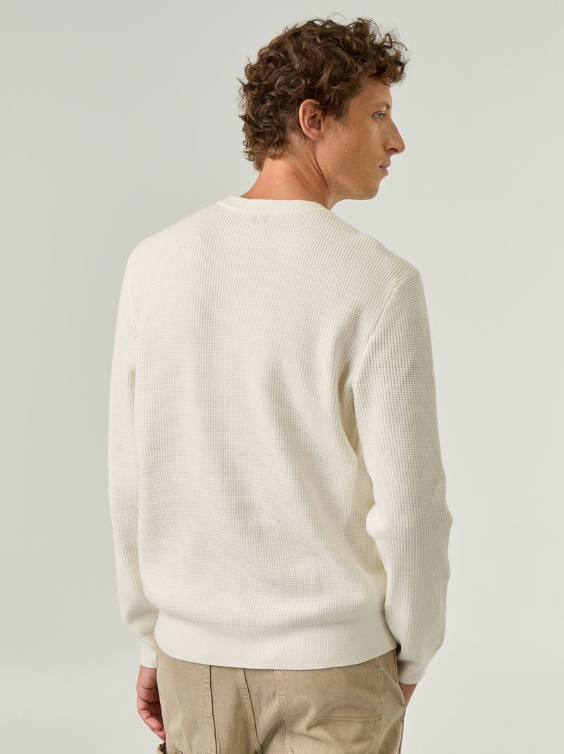 Pull en maille gaufrée à col rond Blanc - Kiabi