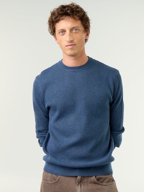 Pull en maille gaufrée à col rond - Kiabi
