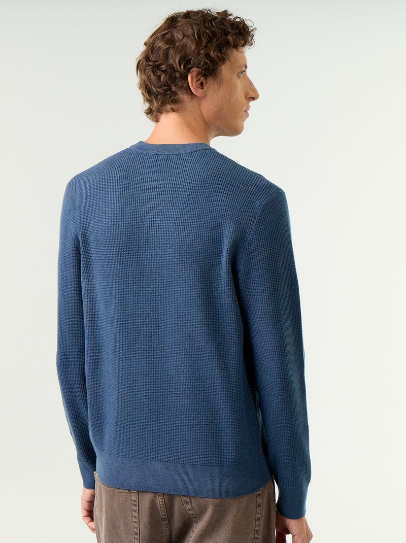 Pull en maille gaufrée à col rond Bleu - Kiabi