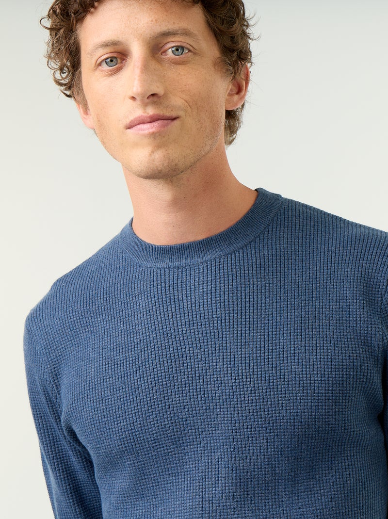 Pull en maille gaufrée à col rond Bleu - Kiabi