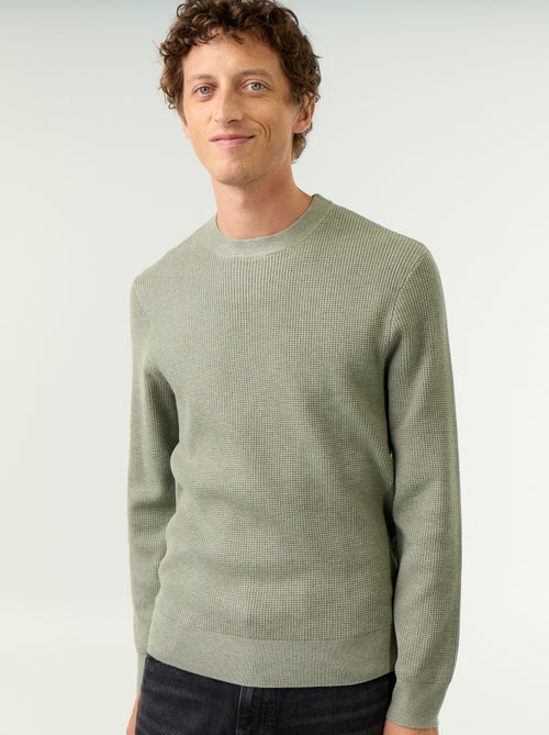 Pull en maille gaufrée à col rond - Kiabi