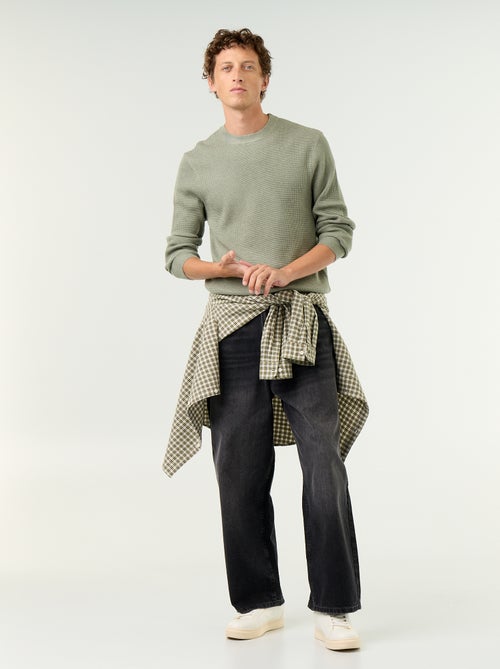 Pull en maille gaufrée à col rond - Kiabi