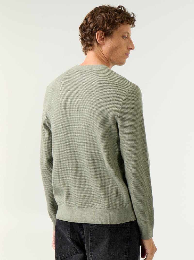 Pull en maille gaufrée à col rond Vert - Kiabi