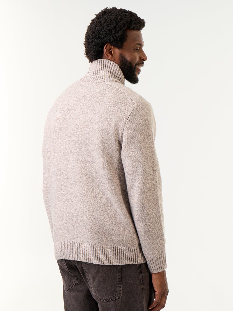 Pull en maille grosse jauge à col montant Beige - Kiabi