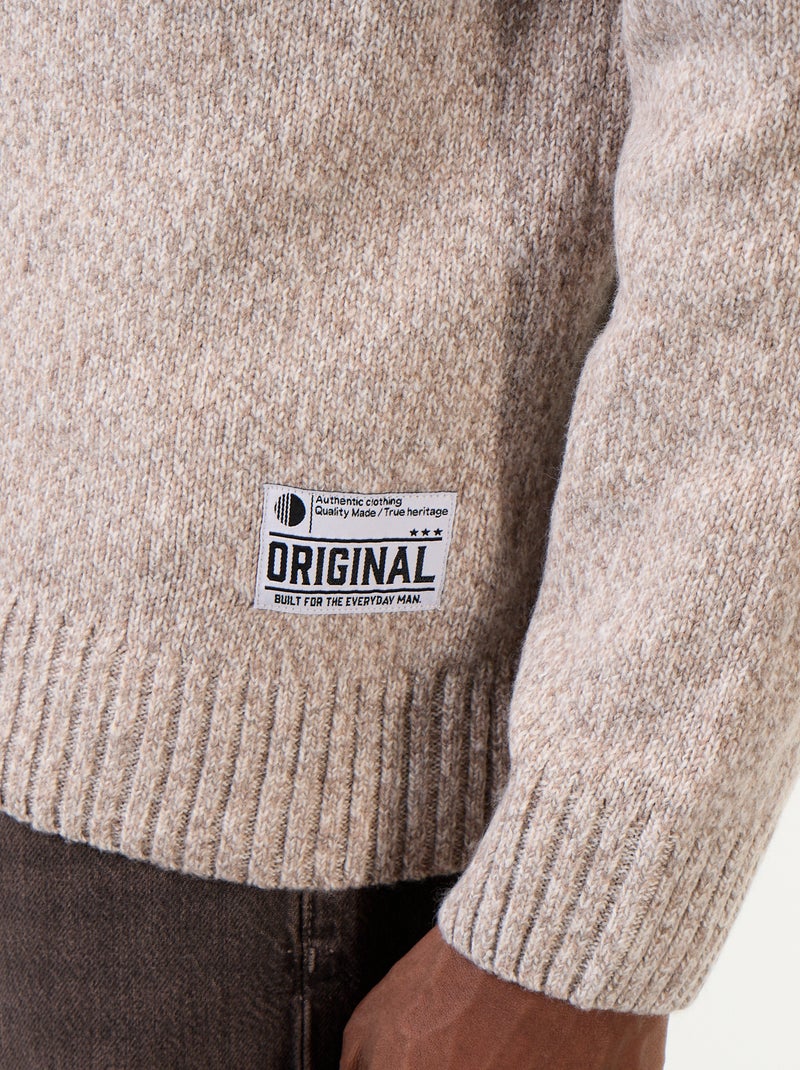 Pull en maille grosse jauge à col montant Beige - Kiabi