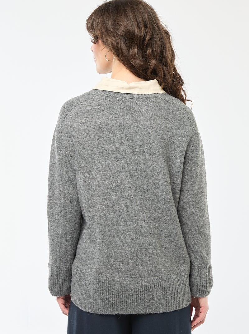 Pull en maille grosse jauge à col rond Gris - Kiabi