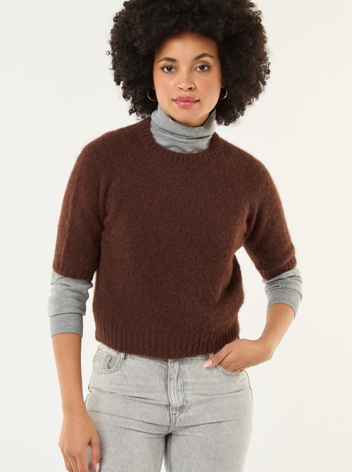 Pull en maille grosse jauge à manches courtes - Kiabi