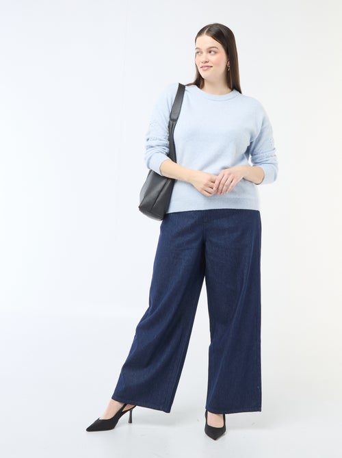 Pull en maille grosse jauge à manches longues avec broderies fleurs - Kiabi