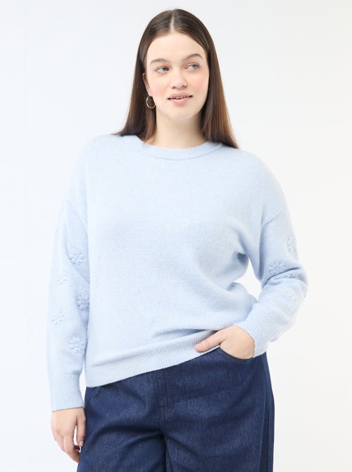 Pull en maille grosse jauge à manches longues avec broderies fleurs - Kiabi