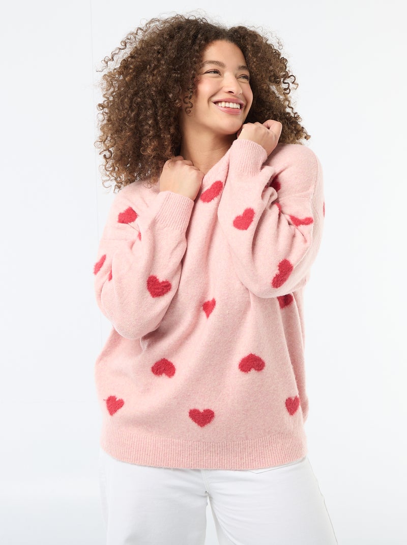 Pull en maille grosse jauge avec motif à 'cœur' Rose - Kiabi