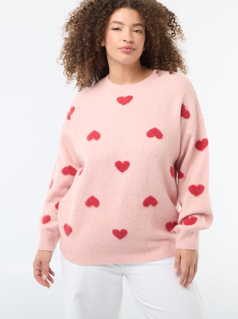 Pull en maille grosse jauge avec motif à 'cœur' Rose - Kiabi