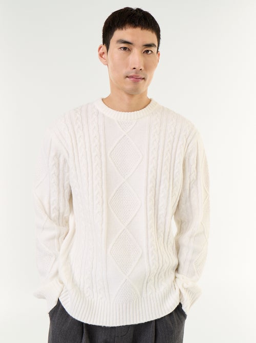 Pull en maille grosse jauge avec torsades - Kiabi