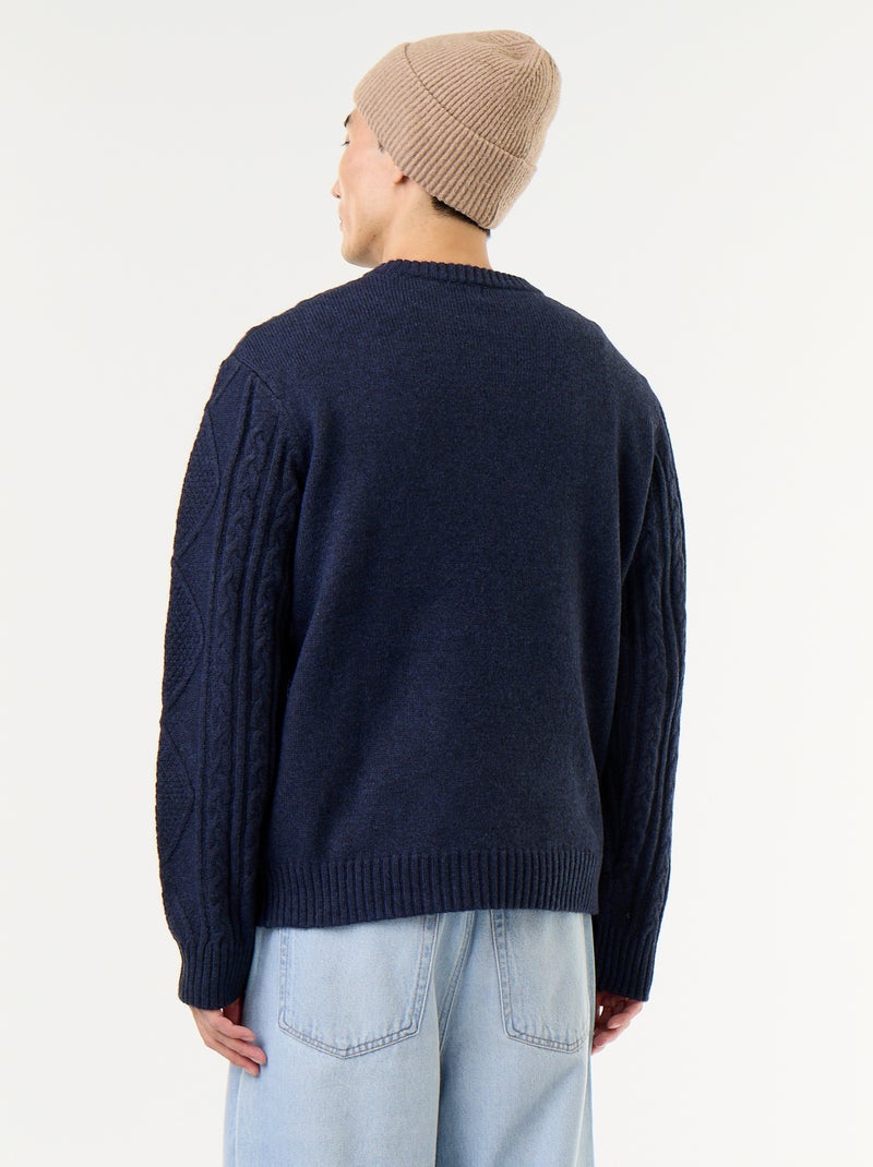 Pull en maille grosse jauge avec torsades Bleu - Kiabi
