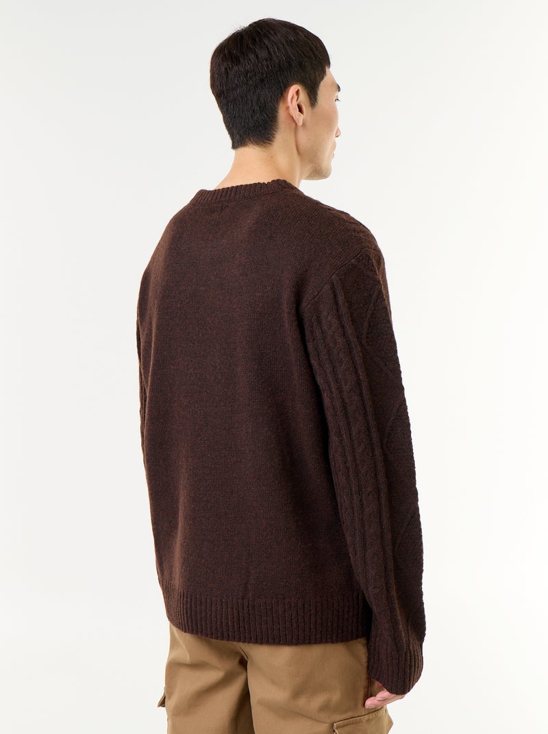 Pull en maille grosse jauge avec torsades Marron - Kiabi