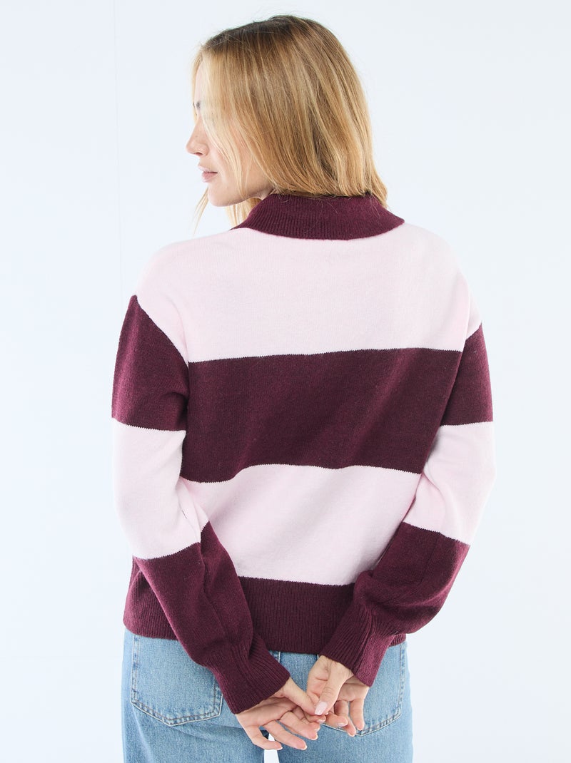 Pull en maille grosse jauge avec un col polo Rose - Kiabi