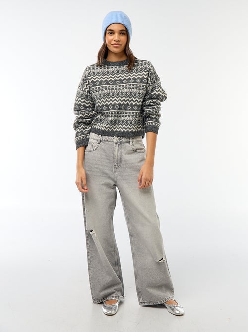 Pull en maille grosse jauge col rond - Kiabi