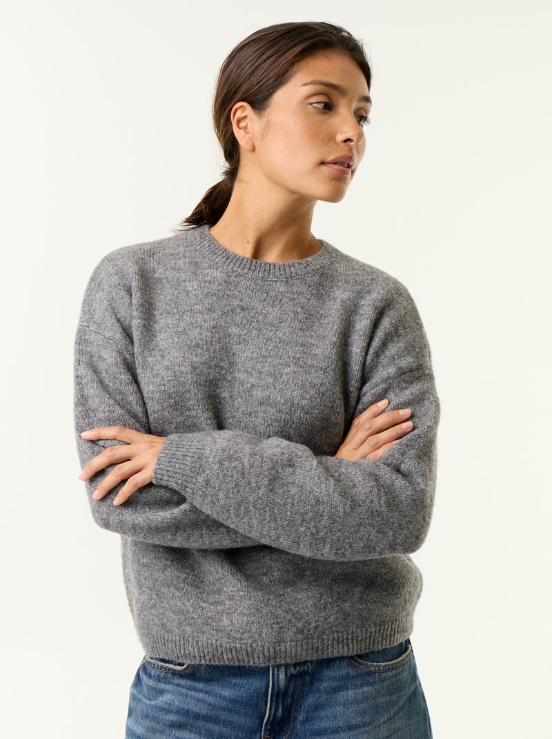 Pull en maille grosse jauge Gris - Kiabi