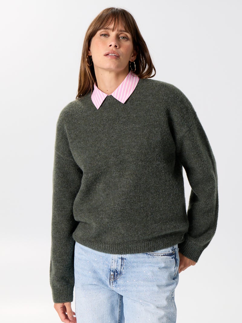 Pull en maille grosse jauge Vert - Kiabi