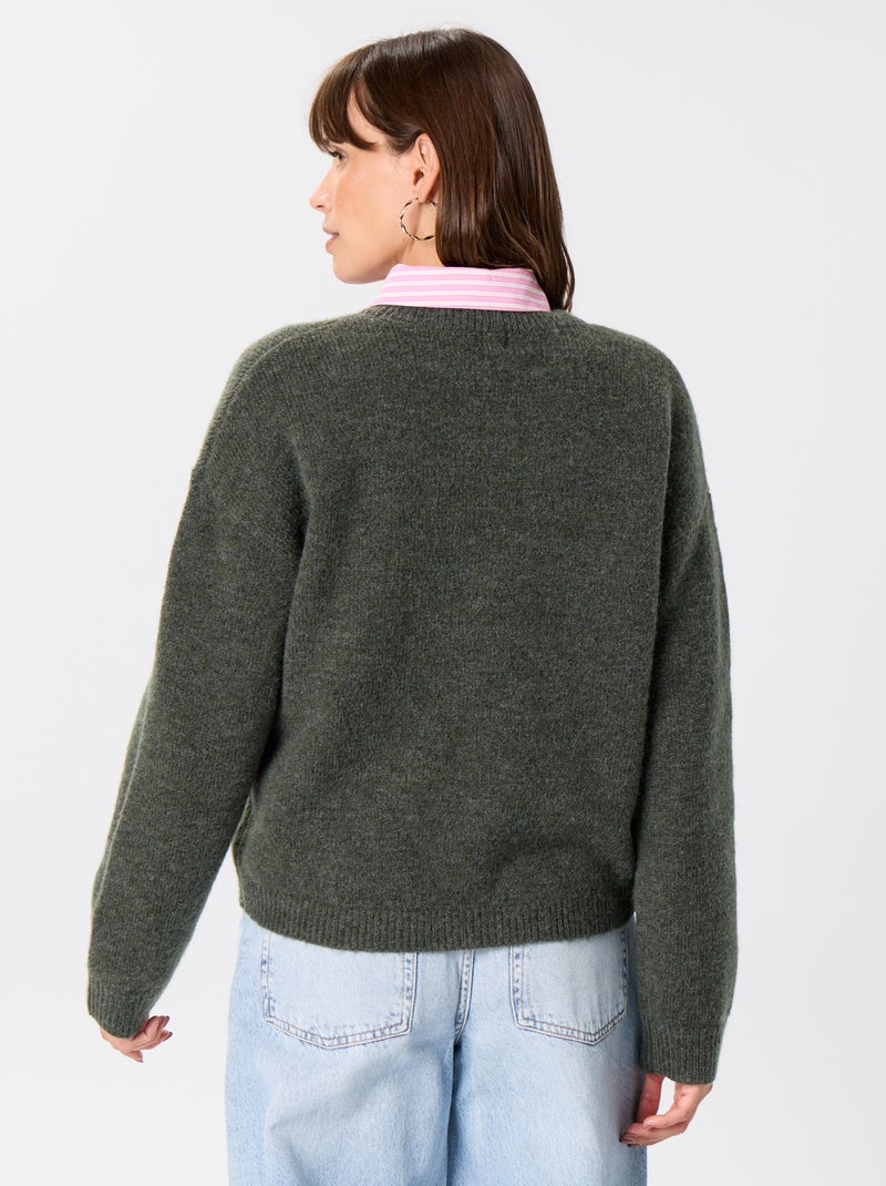 Pull en maille grosse jauge Vert - Kiabi