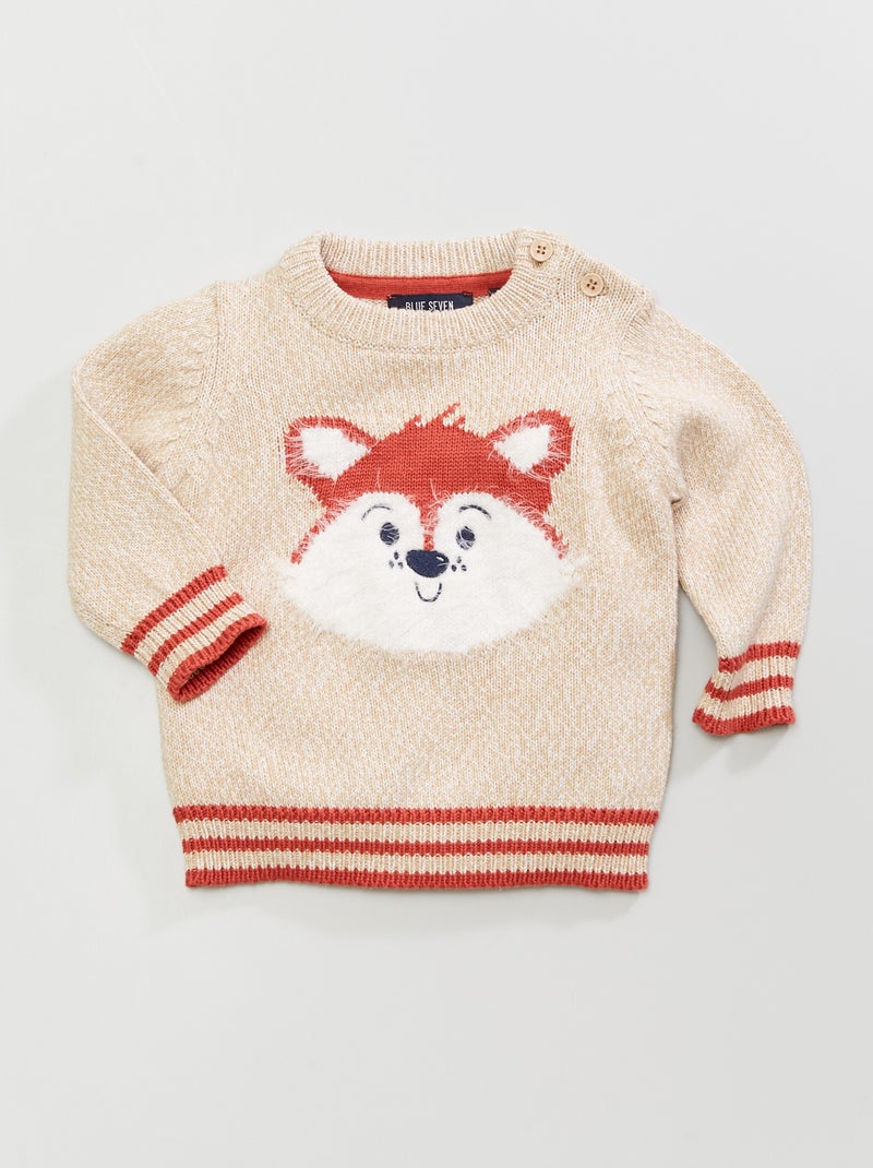 Pull en maille imprimé 'Renard' beige - Kiabi