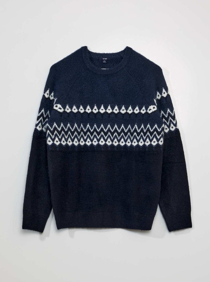 Pull en maille jacquard à col rond Bleu marine - Kiabi