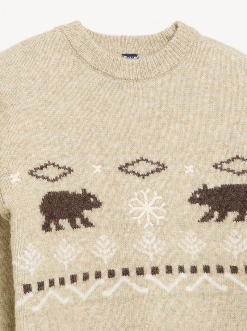 Pull en maille jacquard avec motifs 'ours' Beige - Kiabi