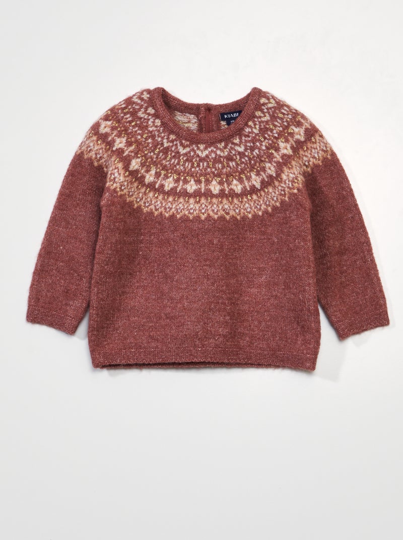 Pull en maille jacquard douce Vieux rose - Kiabi