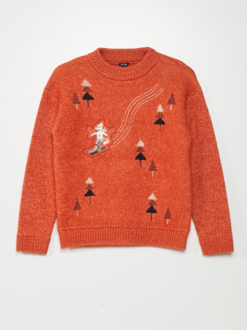 Pull en maille jacquard Orange - Kiabi