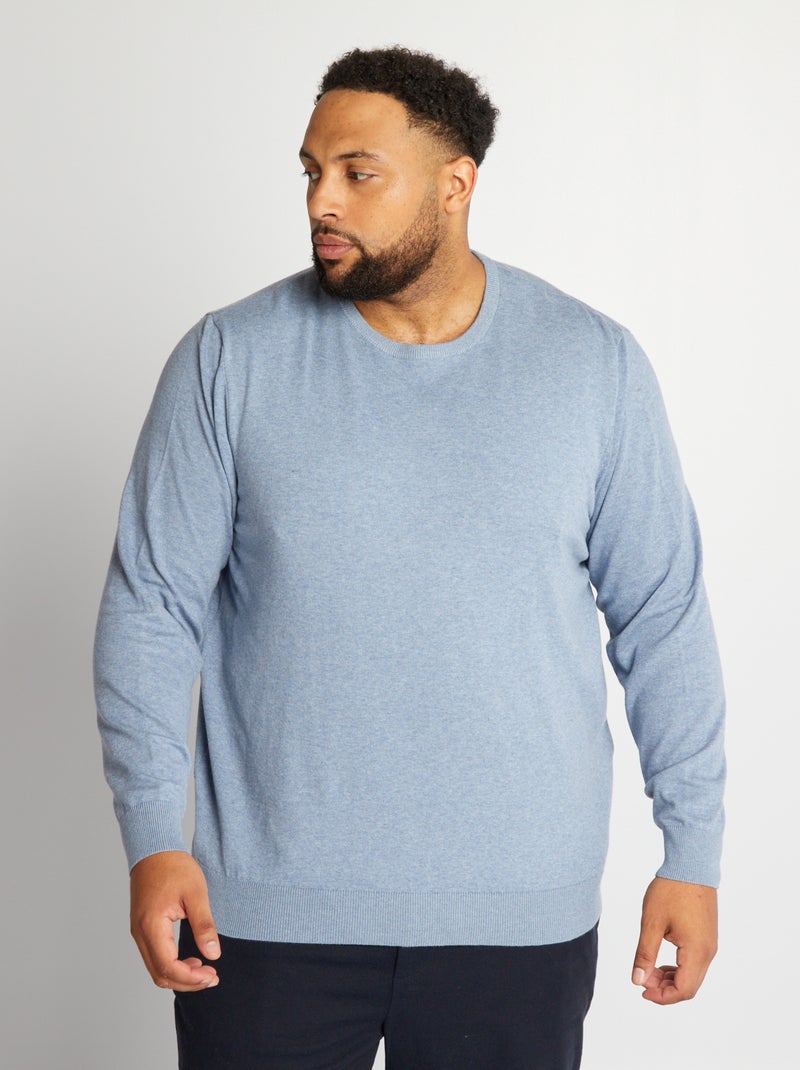 Pull en maille jersey fine jauge Bleu ciel - Kiabi