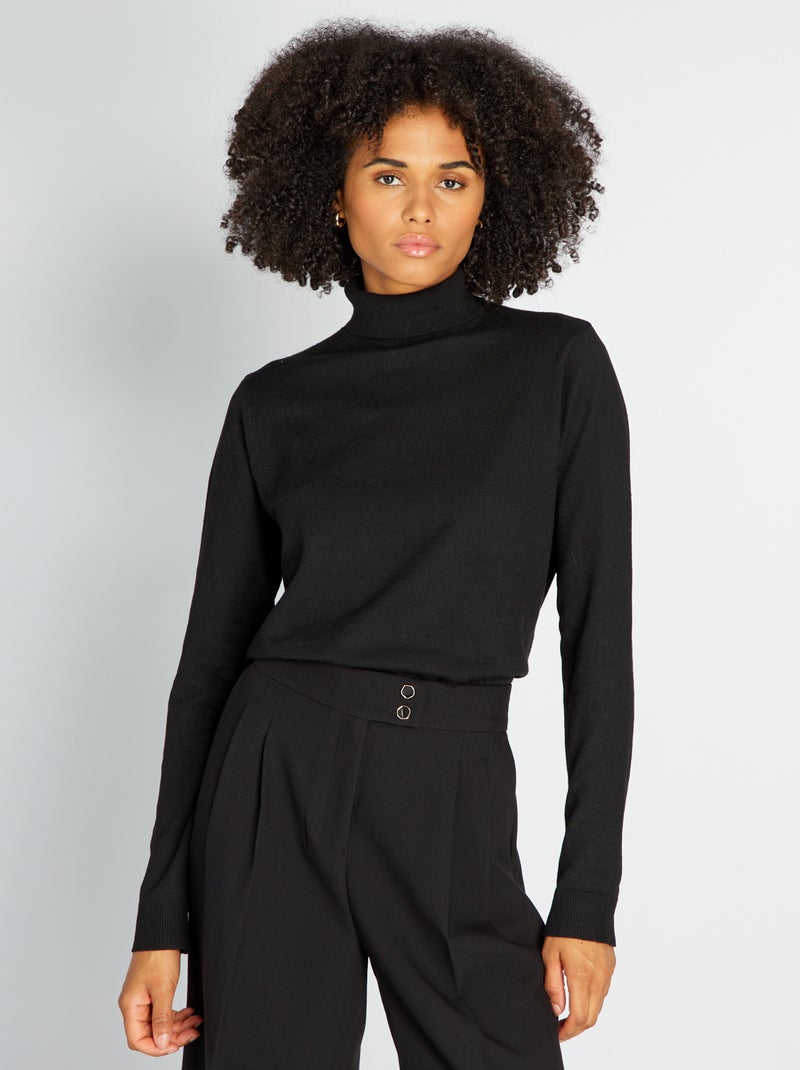 Pull en maille légère à col montant noir - Kiabi