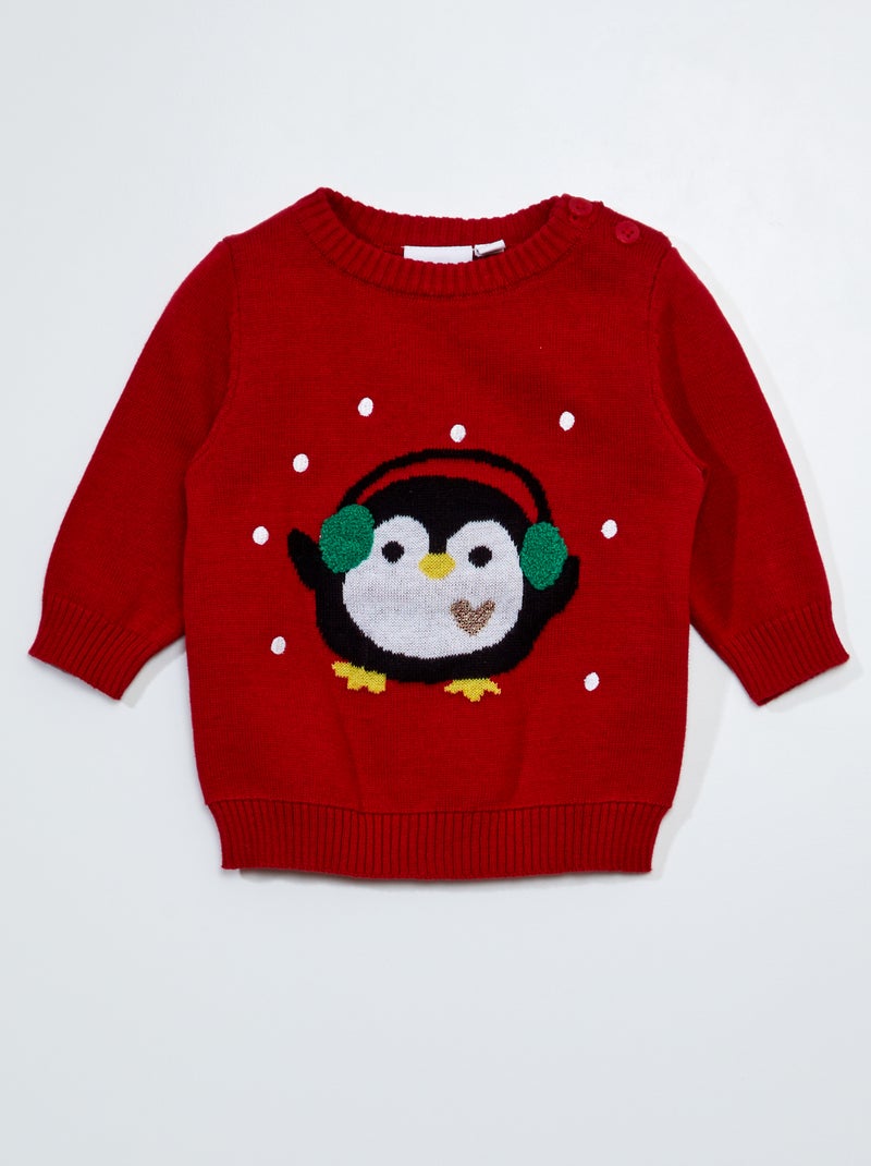 Pull en maille légère avec motif Rouge - Kiabi