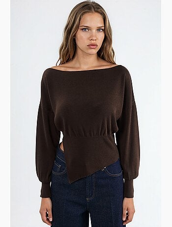 Pull en maille mi-épaisse à col bateau hiccup