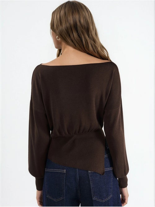 Pull en maille mi-épaisse à col bateau hiccup - Kiabi