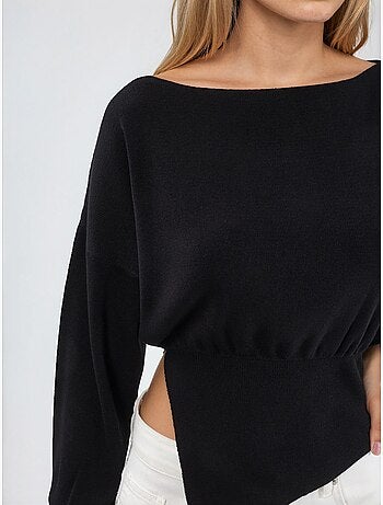 Pull en maille mi-épaisse à col bateau hiccup