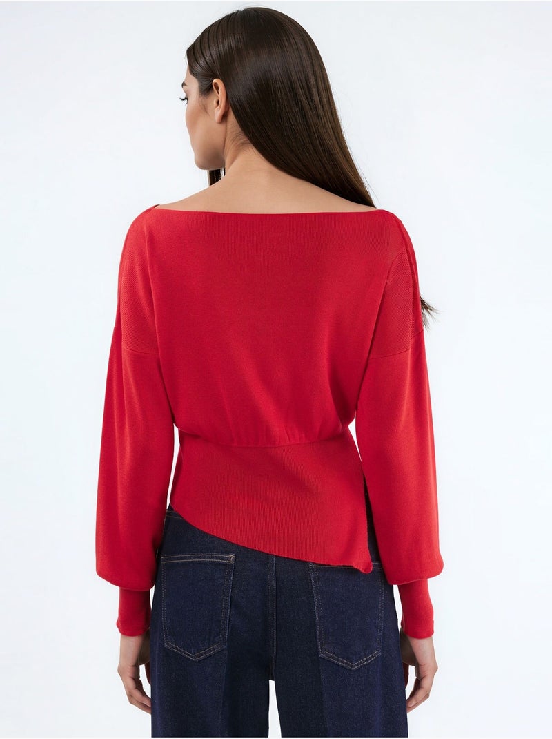 Pull en maille mi-épaisse à col bateau hiccup Rouge - Kiabi