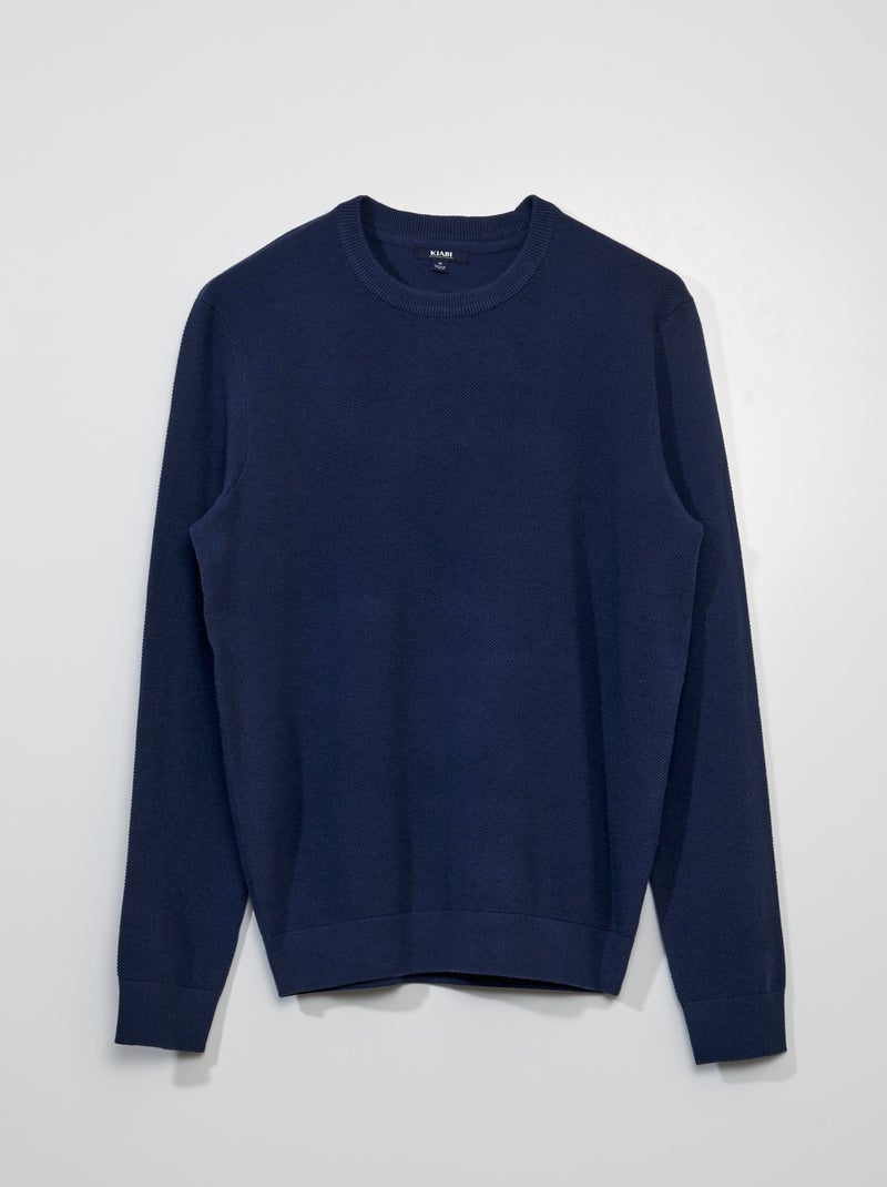 Pull en maille nid d'abeille Bleu - Kiabi