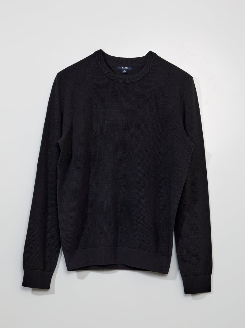 Pull en maille nid d'abeille noir - Kiabi