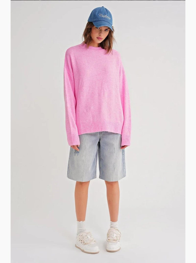 Pull en maille oversize à col ras du cou mixray Rose pâle - Kiabi