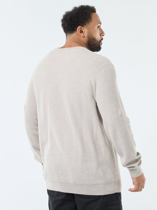 Pull en maille piquée avec col rond boutonné - Kiabi