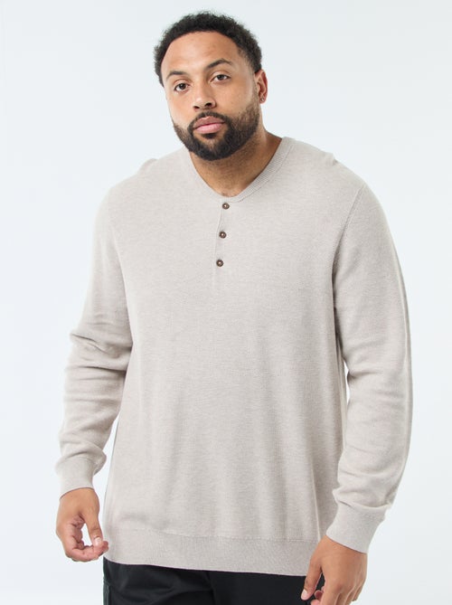 Pull en maille piquée avec col rond boutonné - Kiabi